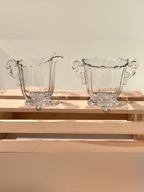 Cambridge Glass “Martha” Clear Glass Footed  Creamer & Open Sugar Set EUC
